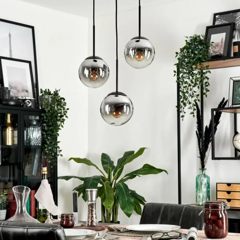 Suspension - Verre Gastor Chrome, Clair, Fumé, 3 lumières