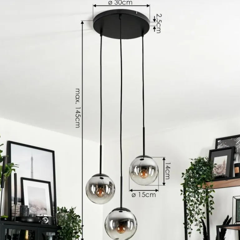 Suspension - Verre Gastor Chrome, Clair, Fumé, 3 lumières