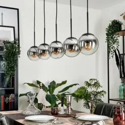 Suspension - Verre Gastor Chrome, Clair, Fumé, 5 lumières