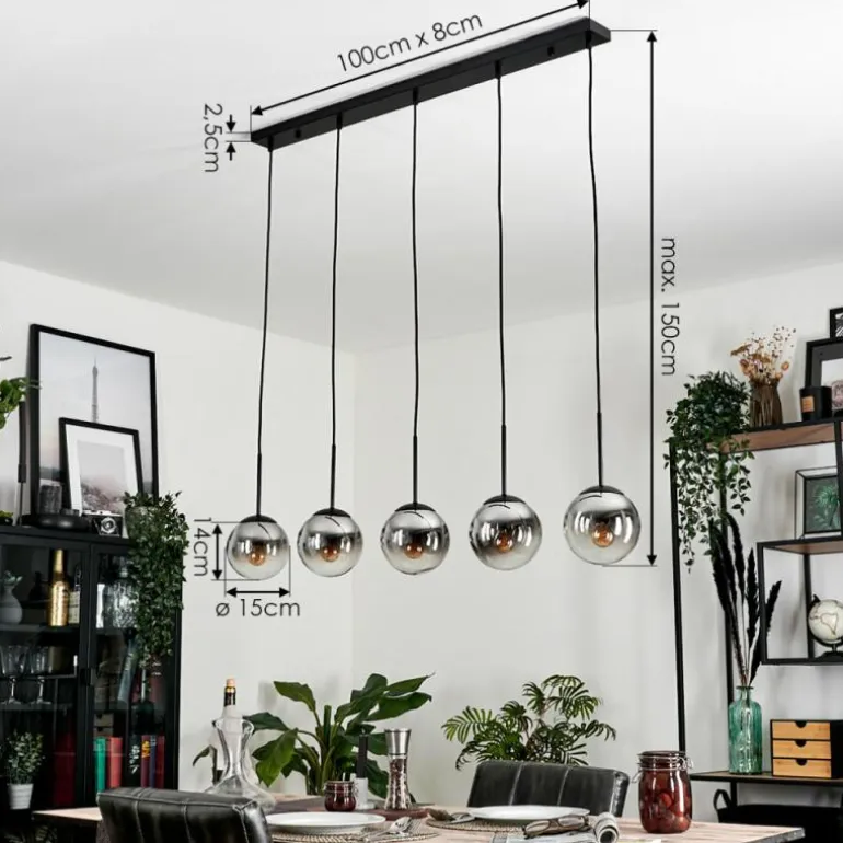 Suspension - Verre Gastor Chrome, Clair, Fumé, 5 lumières