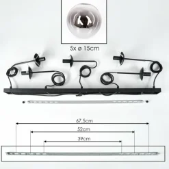 Suspension - Verre Gastor Chrome, Clair, Fumé, 5 lumières