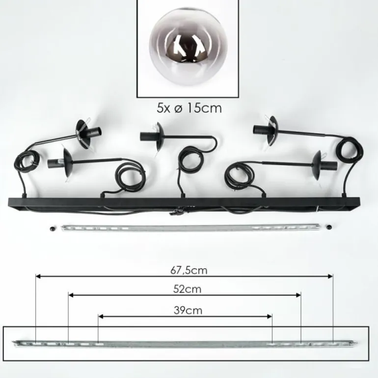 Suspension - Verre Gastor Chrome, Clair, Fumé, 5 lumières
