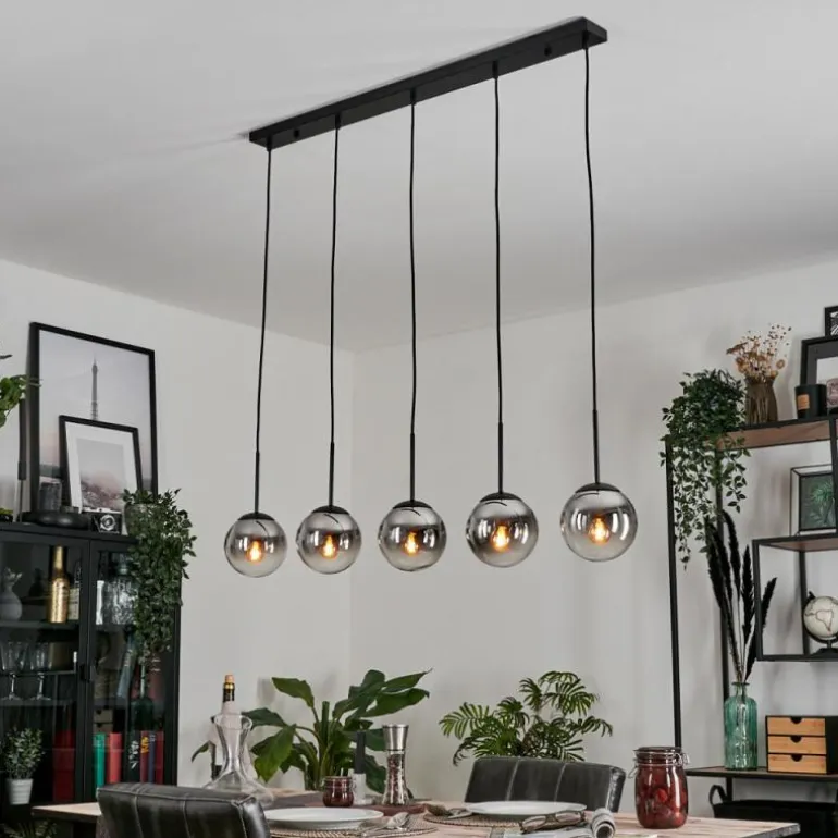 Suspension - Verre Gastor Chrome, Clair, Fumé, 5 lumières
