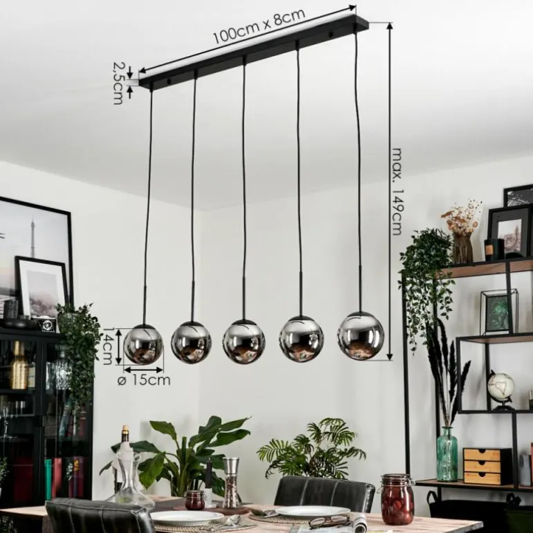 Suspension - Verre Gastor Chrome, Fumé, 5 lumières