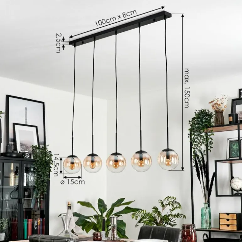 Suspension - Verre Gastor Ambre, Clair, 5 lumières