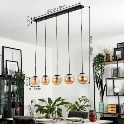Suspension - Verre Gastor Ambre, 5 lumières
