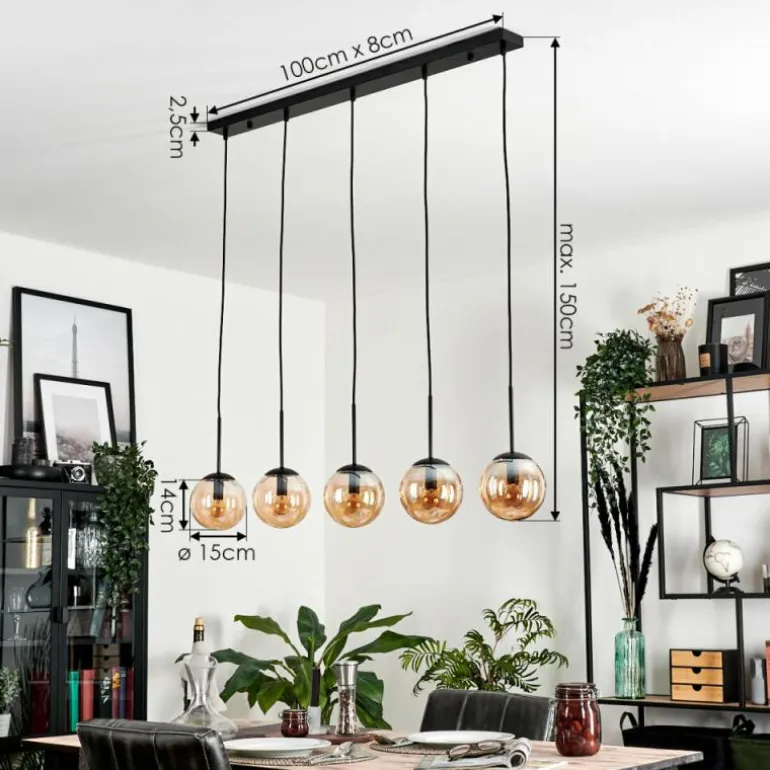 Suspension - Verre Gastor Ambre, 5 lumières