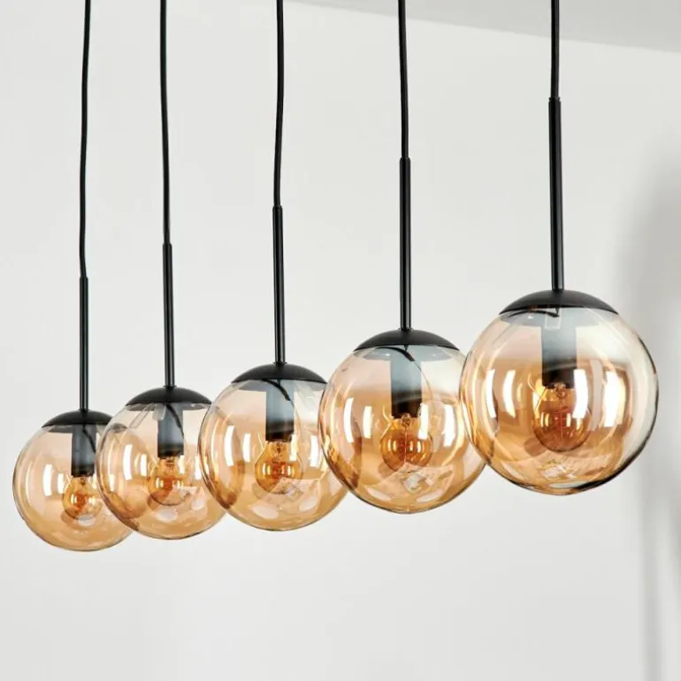 Suspension - Verre Gastor Ambre, 5 lumières