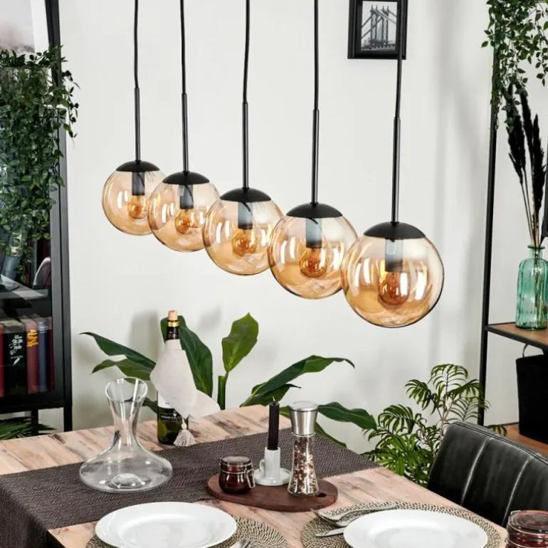 Suspension - Verre Gastor Ambre, 5 lumières