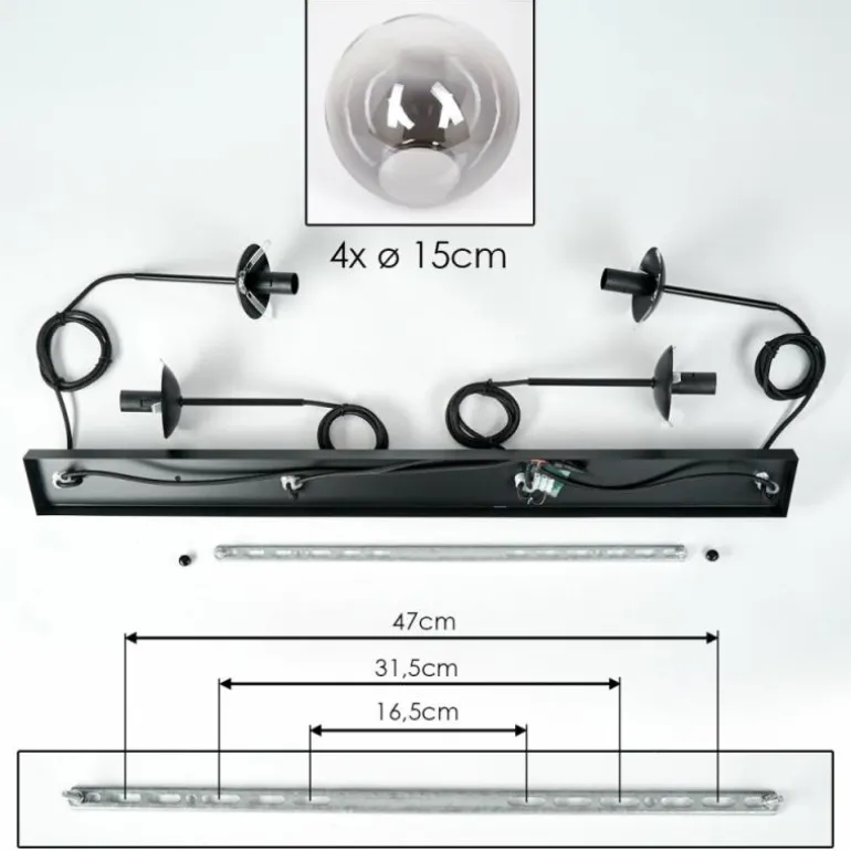 Suspension - Verre Gastor Chrome, Clair, Fumé, 4 lumières