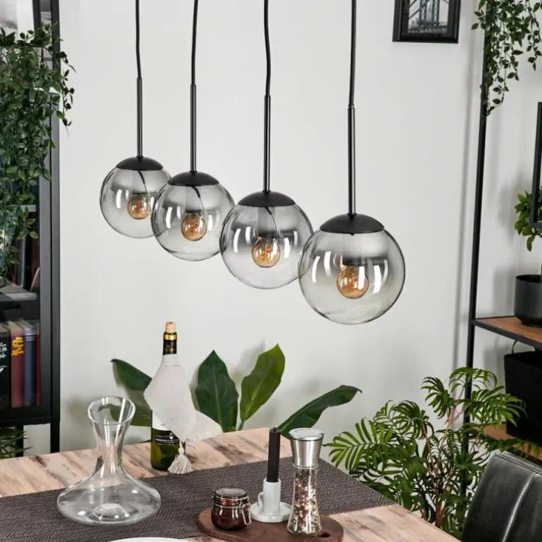 Suspension - Verre Gastor Chrome, Clair, Fumé, 4 lumières