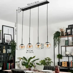Suspension - Verre Gastor Ambre, Clair, 4 lumières