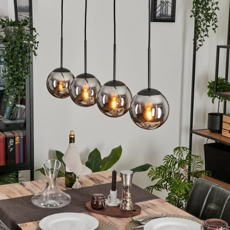 Suspension - Verre Gastor Chrome, Fumé, 4 lumières