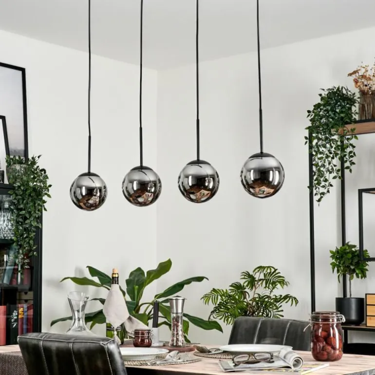 Suspension - Verre Gastor Chrome, Fumé, 4 lumières