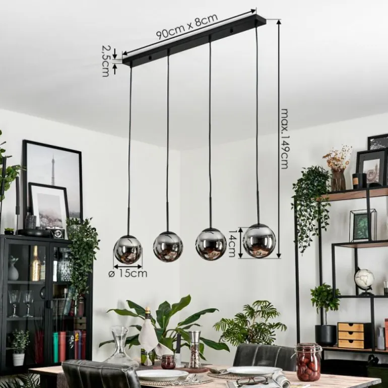 Suspension - Verre Gastor Chrome, Fumé, 4 lumières