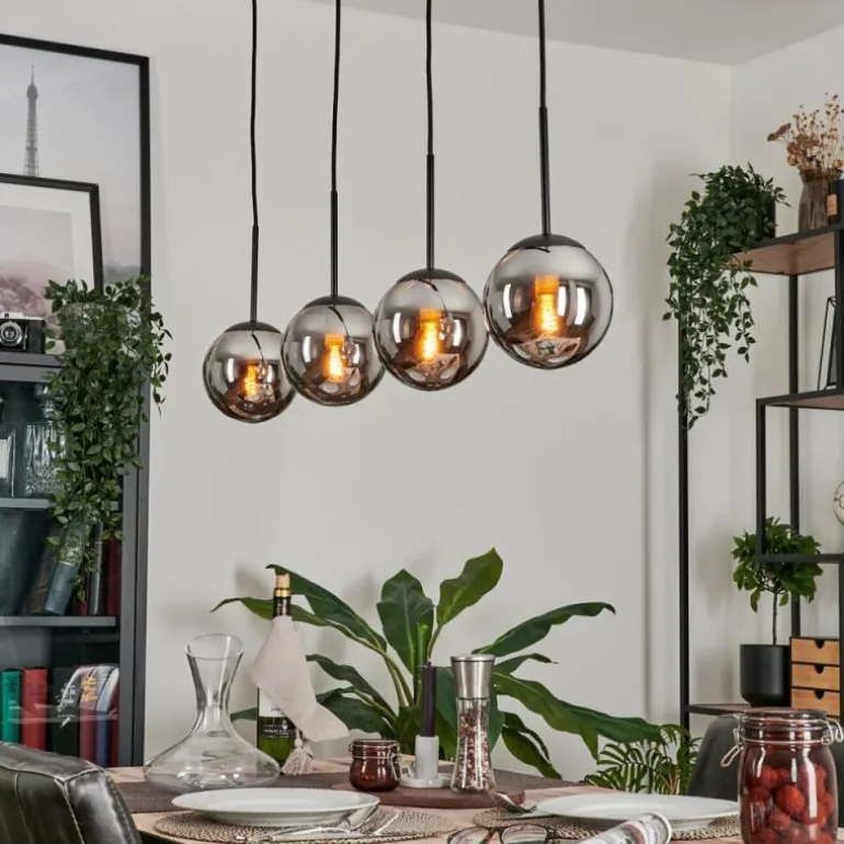Suspension - Verre Gastor Chrome, Fumé, 4 lumières