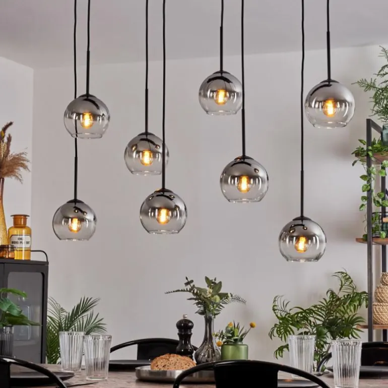 Suspension - Verre Koyoto Chrome, Clair, Fumé, 8 lumières