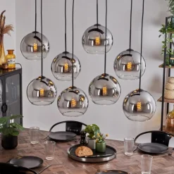 Suspension - Verre Koyoto Chrome, Clair, Fumé, 8 lumières