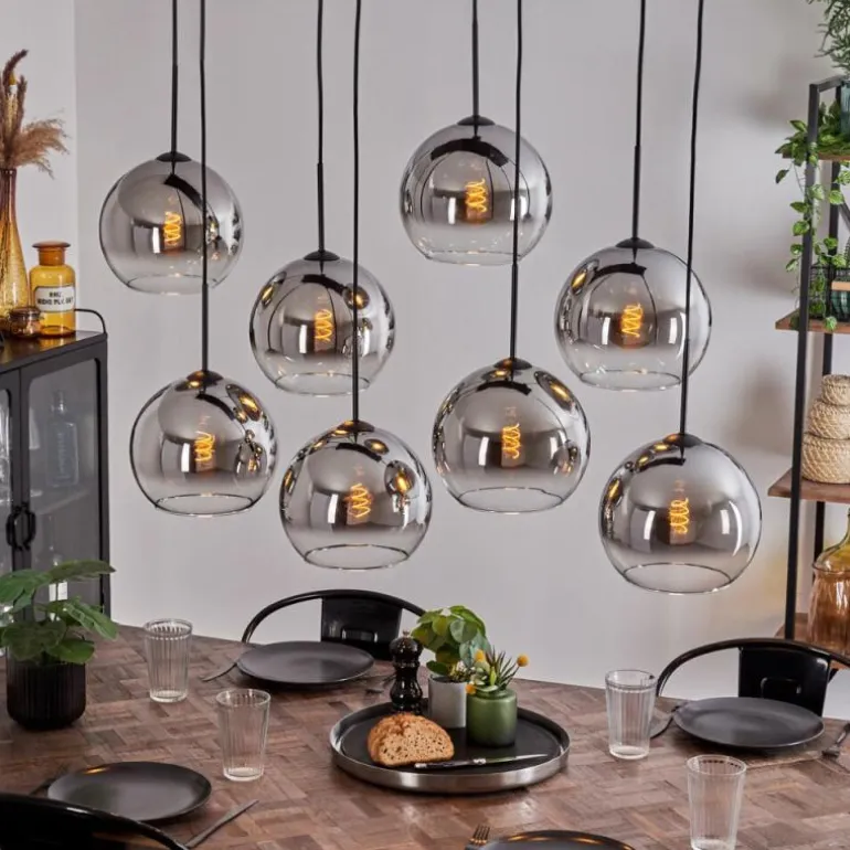 Suspension - Verre Koyoto Chrome, Clair, Fumé, 8 lumières