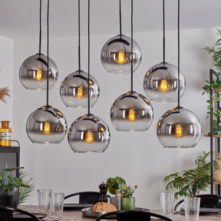 Suspension - Verre Koyoto Chrome, Clair, Fumé, 8 lumières