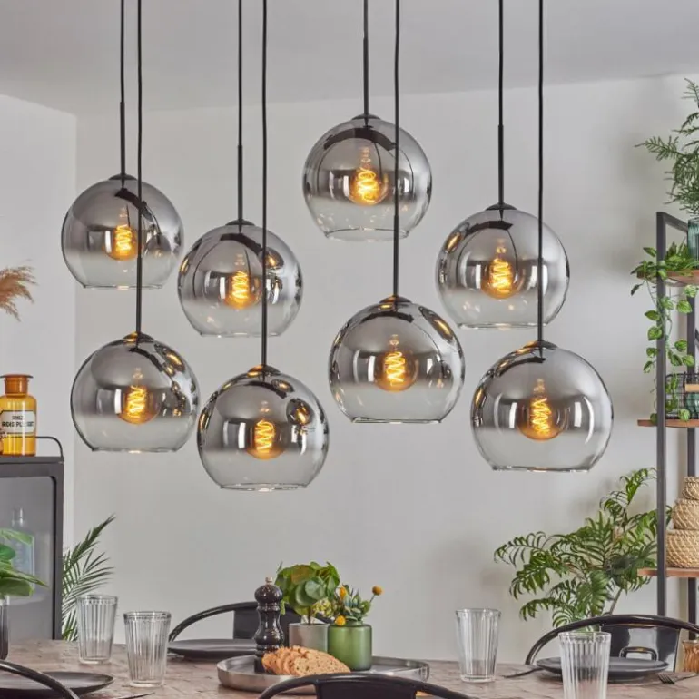 Suspension - Verre Koyoto Clair, Fumé, 8 lumières