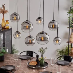 Suspension - Verre Koyoto Chrome, Clair, Fumé, 8 lumières