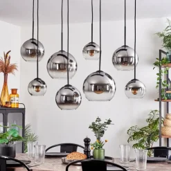 Suspension - Verre Koyoto Chrome, Clair, Fumé, 8 lumières