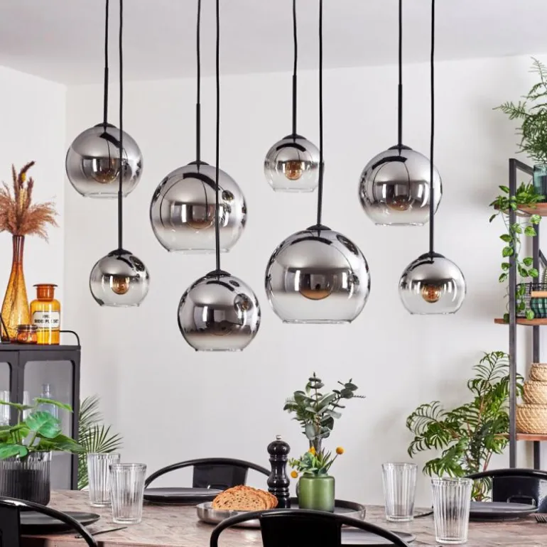 Suspension - Verre Koyoto Chrome, Clair, Fumé, 8 lumières