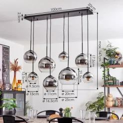 Suspension - Verre Koyoto Chrome, Clair, Fumé, 8 lumières