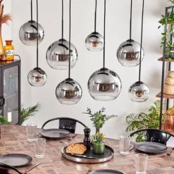 Suspension - Verre Koyoto Clair, Fumé, 8 lumières