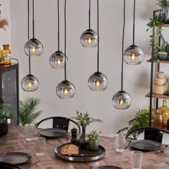 Suspension - Verre Koyoto Clair, Fumé, 8 lumières