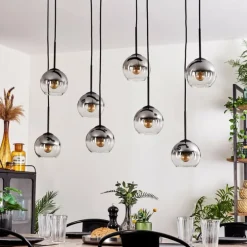 Suspension - Verre Koyoto Clair, Fumé, 8 lumières