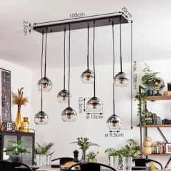 Suspension - Verre Koyoto Clair, Fumé, 8 lumières