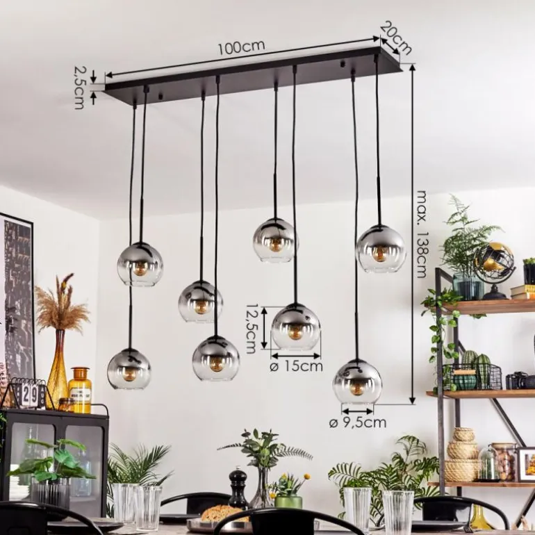Suspension - Verre Koyoto Clair, Fumé, 8 lumières