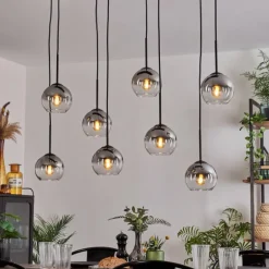 Suspension - Verre Koyoto Clair, Fumé, 8 lumières
