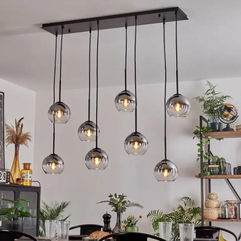 Suspension - Verre Koyoto Clair, Fumé, 8 lumières
