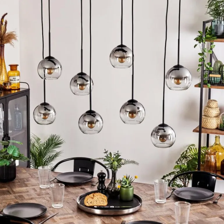 Suspension - Verre Koyoto Clair, Fumé, 8 lumières