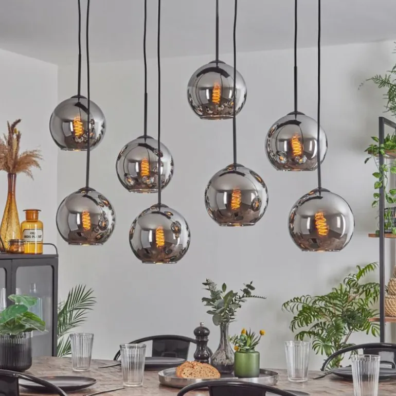 Suspension - Verre Koyoto Chrome, Fumé, 8 lumières