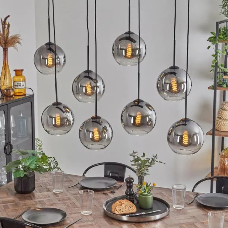 Suspension - Verre Koyoto Clair, Fumé, 8 lumières