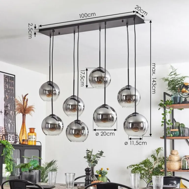 Suspension - Verre Koyoto Clair, Fumé, 8 lumières