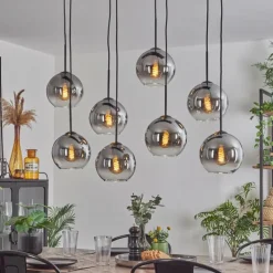 Suspension - Verre Koyoto Clair, Fumé, 8 lumières