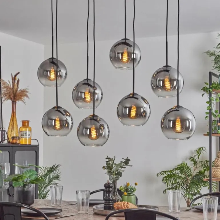 Suspension - Verre Koyoto Clair, Fumé, 8 lumières