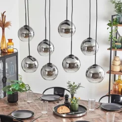Suspension - Verre Koyoto Clair, Fumé, 8 lumières