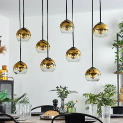 Suspension - Verre Koyoto Or, Clair, 8 lumières