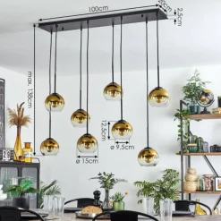 Suspension - Verre Koyoto Or, Clair, 8 lumières