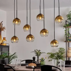 Suspension - Verre Koyoto Or, Clair, 8 lumières