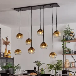 Suspension - Verre Koyoto Or, Clair, 8 lumières