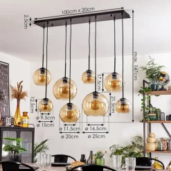 Suspension - Verre Koyoto Ambre, 8 lumières