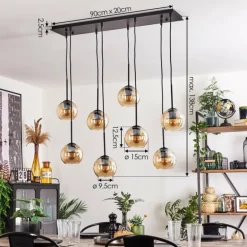 Suspension - Verre Koyoto Ambre, 8 lumières