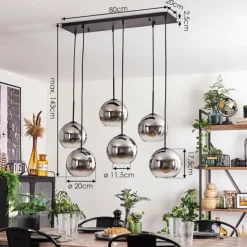Suspension - Verre Koyoto Chrome, Clair, Fumé, 6 lumières